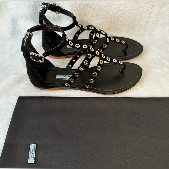 Black suede Prada T-Strap gladiator sandals, 36.5, great condition! - Picture 6 of 15